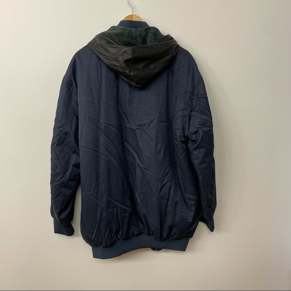 TNA, Blue, Bomber Jacket, Leather Hood, Size Large - Picture 5 of 7